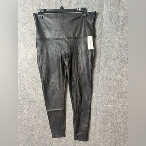SPANX Woman Size 1XL faux leather fleexe lined leggings black New‎